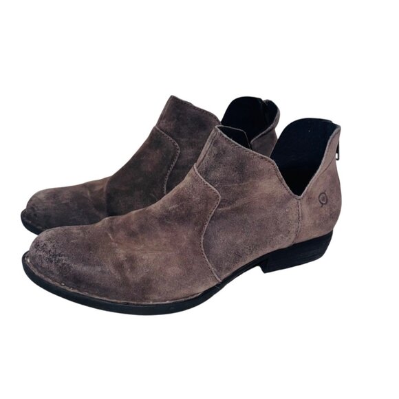 Born Kerri Final Suede Ankle Boots 9 Gray Brown Low Heel Zip Boho Cottage Core - Picture 1 of 11